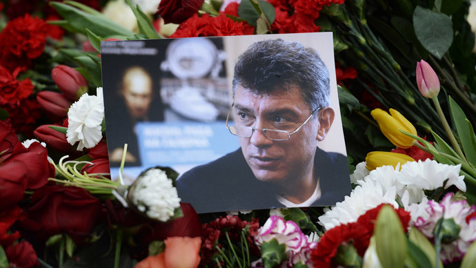 Shrine to slain Russian opposition figure Boris Nemtsov in Moscow.