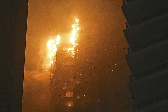 The Towering Inferno in the Marina Torch skyscraper.