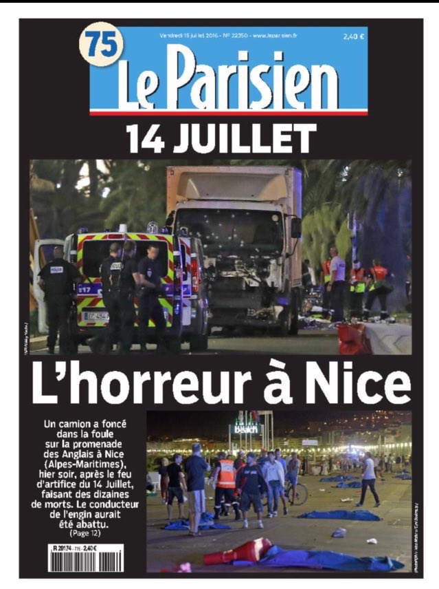 The front page of the Parisian newspaper responds to the latest attack. 